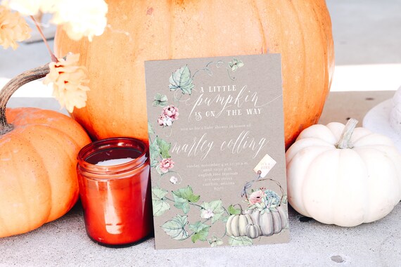 Fall Baby Shower Invitation A Little Pumpkin is on the Way INSTANT DOWNLOAD Autumn Baby Shower Invites Printable Template Floral Rustic Il_570xn