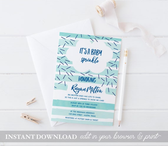 Baby Sprinkle Invitations for a Baby Boy Sprinkle INSTANT DOWNLOAD Navy Blue Baby Shower Invites PRINTABLE It's a Boy Editable Template File Il_570xn