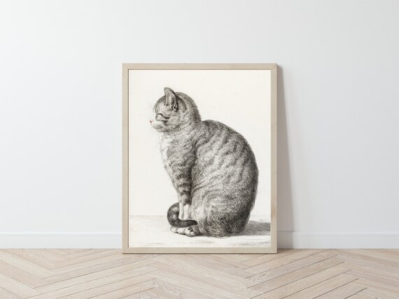 Cute Cat Art Print / Vintage Cat Sketch // Pet Drawing Wall Art // Wall Decor Poster // Nursery Art Il_570xn