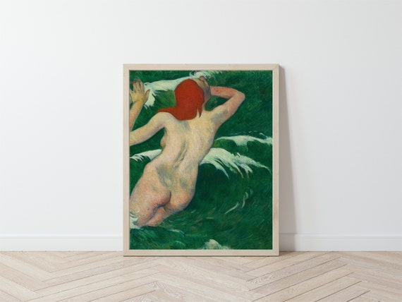 Red Haired Woman in Ocean Art Print / Vintage Sea Wall Decor / Nude Painting Il_570xn