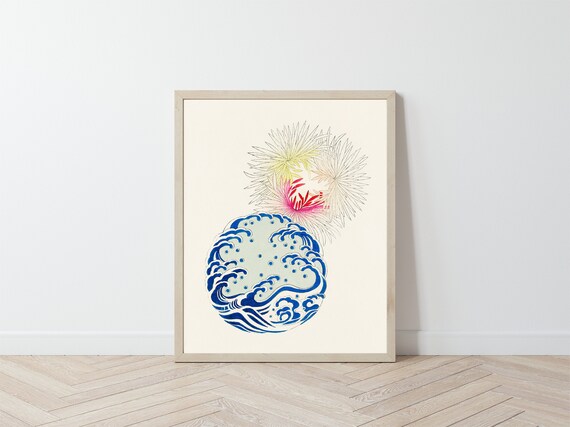 Abstract Art Print / Modern Art Poster / Nature Art Japanese Woodblock / Beach House Vintage Home Wall Decor / Twins Nursery Wall Art Il_570xn
