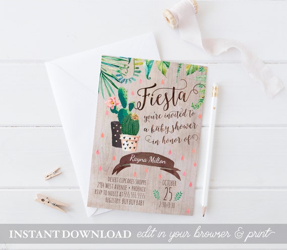 Desert Baby Shower Invitations Cactus Cacti Succulent Fiesta INSTANT DOWNLOAD Gender Neutral Baby Shower Invites PRINTABLE Editable Template Il_570xn