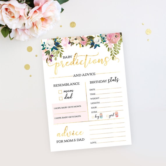 Baby Predictions And Advice Cards. Baby Shower Game. Printable Game. Instant Download. Girl Baby Shower. Pink and Gold. Il_570xn