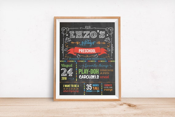 First Day of School Sign for a Boy INSTANT DOWNLOAD Chalkboard PRINTABLE Editable First Day of Kindergarten Day of Preschool Sign Template Il_570xn