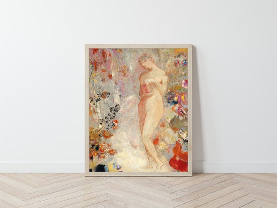 Vintage Nude Painting with Florals / Figurative Antique Art Print / Feminine Wall Decor / Modern Boho Bohemian Wall Art Il_570xn