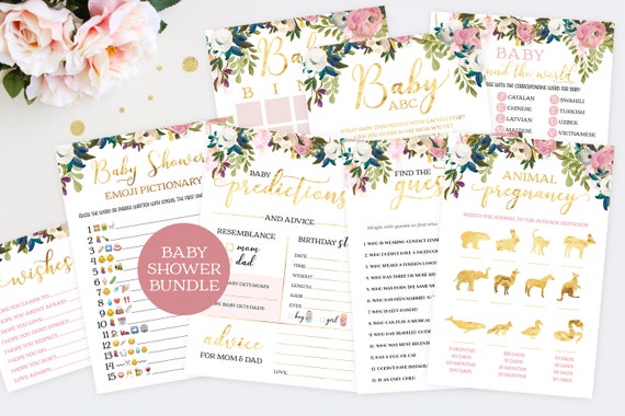 Floral Baby Shower Games. Baby Girl Shower Games. Printable Games. Instant Download. Digital. Pink and Gold. Games Set. Il_570xn