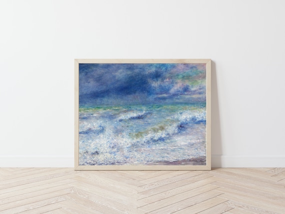 Ocean Art Oil Painting / Abstract Seascape Art Print / Vintage Sea Decor for Beach House / Blue Art Poster Il_570xn