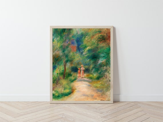 Vintage Nature Painting / Antique Impressionist Art Print / Mother and Daughter on Path in Trees / Nursery Wall Decor Il_570xn