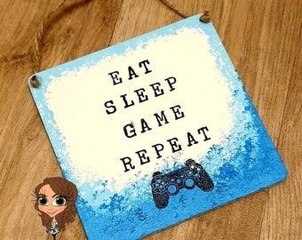 Gaming plaques Eat Sleep Game Repeat. Do Not Disturb playstation xbox inspired. Gamer At Work