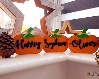 Wooden handpainted freestanding personalised Halloween Pumpkin decorations plaque