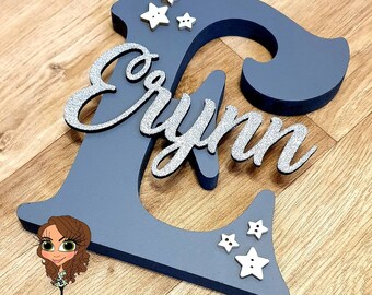 Freestanding Wooden Script Name Letter Personalised decor bedroom nursery gift new baby plaque keepsake