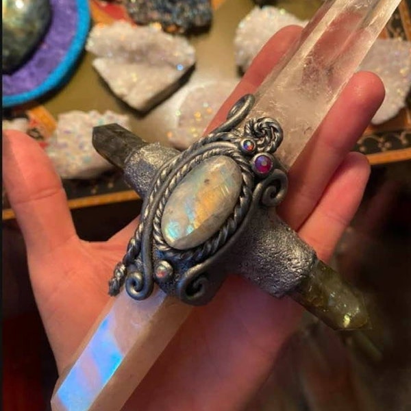 Beautiful Moonstone Maidens Aura Quartz Crystal Sword/Altar Decoration