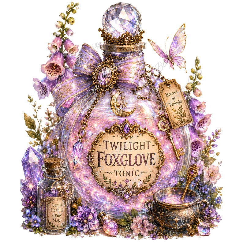 50 Clipart PNG di bottiglie di pozioni fantasy, clipart di pozioni da strega, PNG di speziale magico, clipart gotiche, PNG trasparenti immagine 6