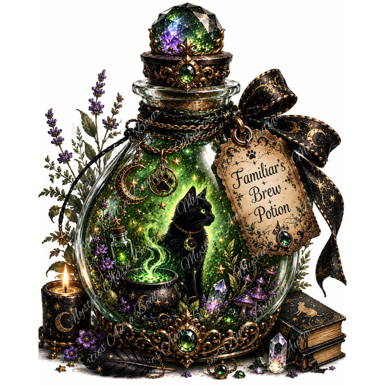 50 Clipart PNG di bottiglie di pozioni fantasy, clipart di pozioni da strega, PNG di speziale magico, clipart gotiche, PNG trasparenti immagine 2