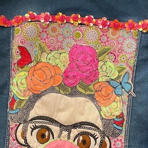 FREE SHIPPING!! Frida Jean Jacket, Youth size beautiful Sequined Frida chewing Bubble Gum Design