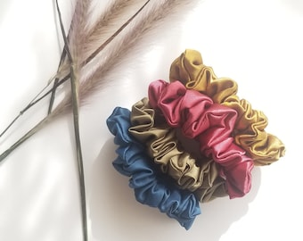 Mini Skinny Satin Hair Scrunchie Set | Soft Silky Hair Elastic Accessories for All Occasions  | Bridesmaid Gift Handmade in Canada