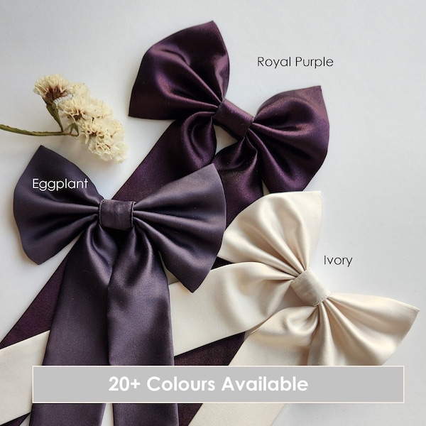 Satin Hair Bow Ribbon- Large Hair Bow Tie for Kids and Adults | Bridesmaid Gift, wedding accessory or dressed up and down