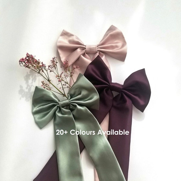 Satin Hair Bow Ribbon- Large Hair Bow Tie for Kids and Adults | Bridesmaid Gift, wedding accessory or dressed up and down