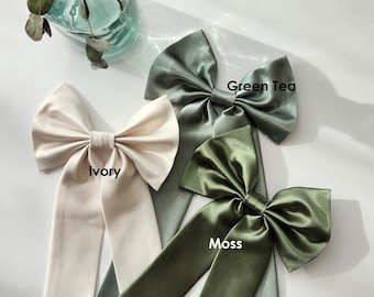 Satin Hair Bow Ribbon- Large Hair Bow Tie for Kids and Adults | Bridesmaid Gift, wedding accessory or dressed up and down