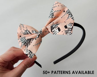 Adjustable Bow Headband - Silk Black Headband with Cute Pattern Cotton Bow