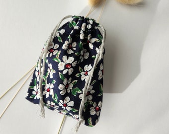 Small Drawstring Bag for Jewellery, headphones, gemstone, cotton storage bag or gift bag for her