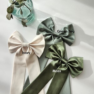 Satin Hair Bow Ribbon- Large Hair Bow Tie for Kids and Adults | Bridesmaid Gift, wedding accessory or dressed up and down