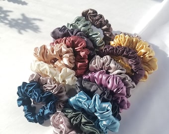 Skinny Satin Hair Scrunchie Gift Set | Soft Silky Hair Elastic Accessories for Occasions  | Handmade Bridesmaid Gift Handmade