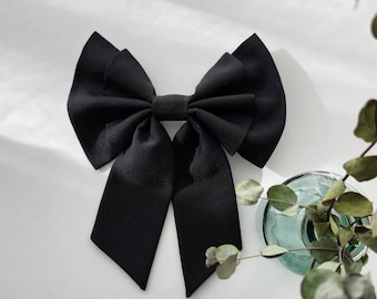 Matte Black Satin Bridal Hair Bow with Alligator Clip | Bridal Sailors Hair Bow Accessory