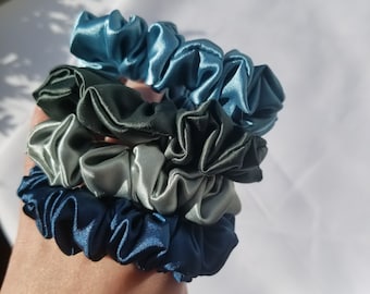 Mini Skinny Satin Hair Scrunchie Set | Soft Silky Hair Elastic Accessories for All Occasions  | Bridesmaid Gift Handmade in Canada