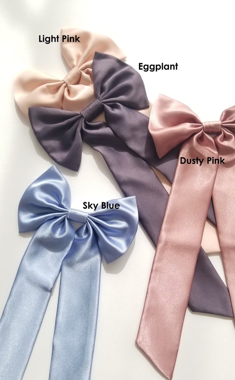 Satin Hair Bow Ribbon Large Hair Bow Tie for Kids and Adults Bridesmaid Gift, wedding accessory or dressed up and down image 3