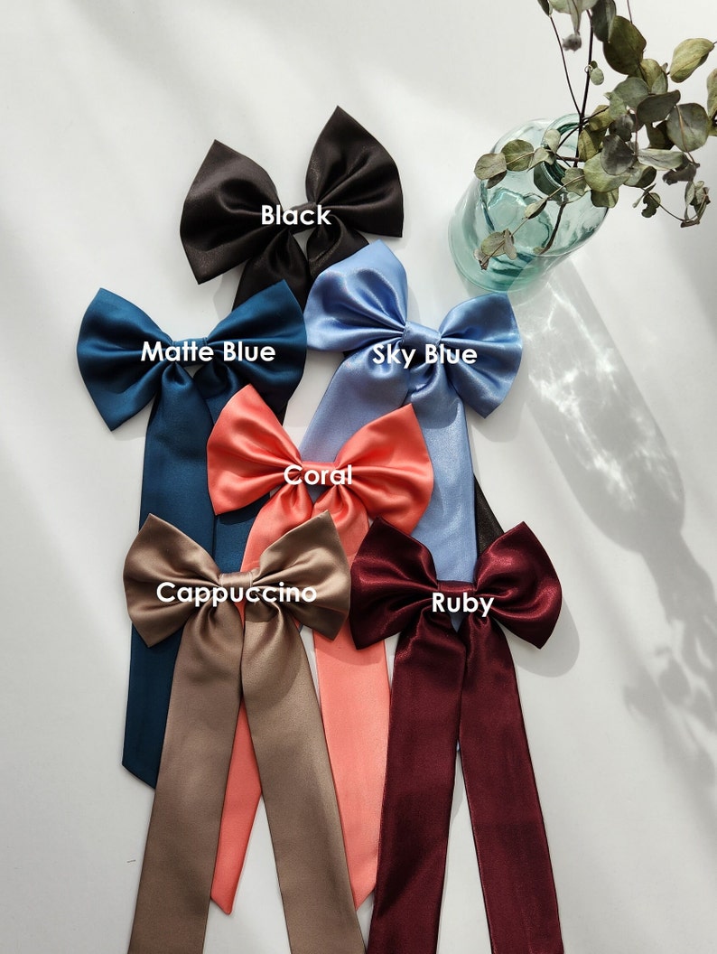 Satin Hair Bow Ribbon Large Hair Bow Tie for Kids and Adults Bridesmaid Gift, wedding accessory or dressed up and down image 9