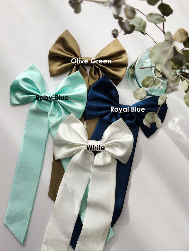 Satin Hair Bow Ribbon Large Hair Bow Tie for Kids and Adults Bridesmaid Gift, wedding accessory or dressed up and down image 7