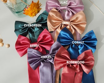 Satin Long Tail Hair Bow Ribbon- Large Hair Bow Tie for Kids and Adults | Bridesmaid Gift, wedding accessory or dressed up and down