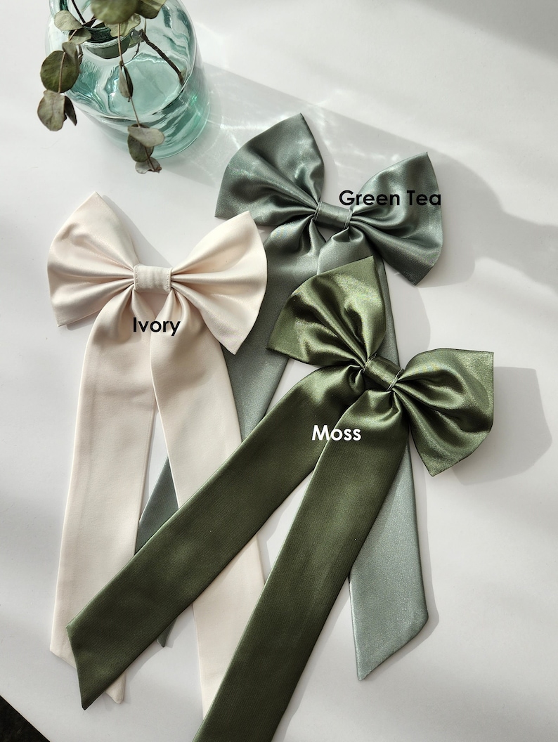Satin Hair Bow Ribbon Large Hair Bow Tie for Kids and Adults Bridesmaid Gift, wedding accessory or dressed up and down image 6