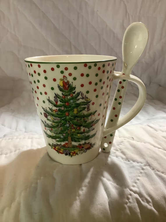 6 Cuillères à Thé Spode Sapin De Noël - Faïence De Qualité - Motif De Noël Emblématique - Cadeau De Noël