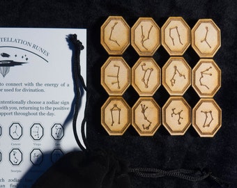 Wooden Divination Runes | Zodiac Constellation Scrying | Astrology Magick / Magic | Wooden Runes for Witches & Witchcraft