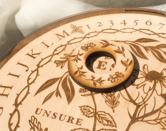 Wooden Ouija Board Herbal | Round Spirit Board Floral | Talking Board Game Plants Flowers