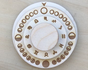 Astrological Wheel of the Year Calendar | Astrology, Moon Phases, Zodiac Tracker | Hang or Tabletop with Mounting Kit