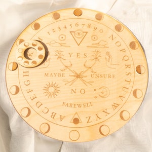 Wooden Ouija Board Round | Moon Phases Spirit Board | Divination Talking Board