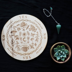 Pendulum Board Kit Herbal | Wooden Scrying Board Plants | Medicine Divination Spirit Dowsing | Seance Set For Spirituality