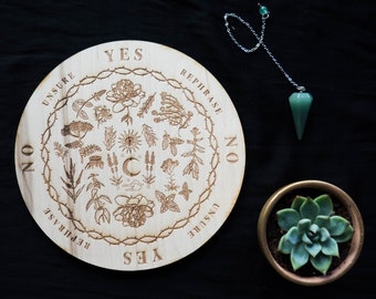 Pendulum Board Kit Herbal | Wooden Scrying Board Plants | Medicine Divination Spirit Dowsing | Seance Set For Spirituality