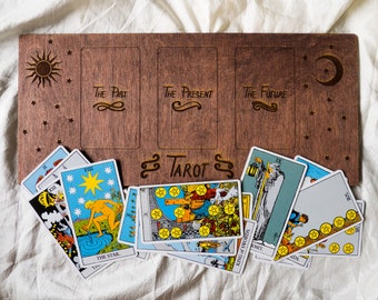 Tarot Spread Board | Wooden Mat for Divination | Altar Card Set Reading Past Present Future