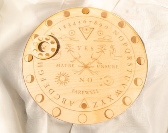 Wooden Ouija Board Round | Moon Phases Spirit Board | Divination Talking Board