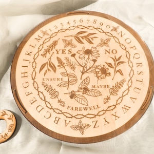 Wooden Ouija Board Herbal Round Spirit Board Floral Talking Board Game Plants Flowers image 6