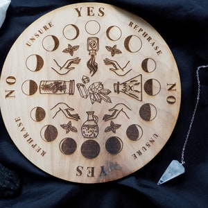 Divining Board with Moon Phases Unique Witch Board for Spirituality Witchcraft Kit & Scrying Board Pendulum Board Set Wood zdjęcie 5
