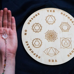 Chakra Wood Pendulum Board | Kundalini Chakra Kit for Dowsing & Scrying | Divining Tool Set | Unique Spiritual Chakra Board