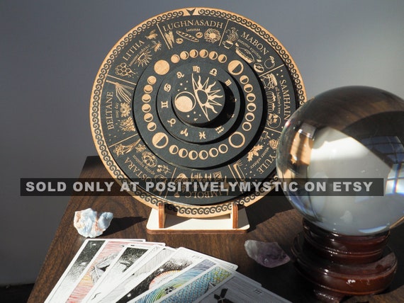 Pagan Wheel of the Year Calendar Black Goth | Wiccan Neo Pagan Sabbats, Moon Phases, Astrological Zodiac w/ Guide | 2024 2025 2026 2027 2028
