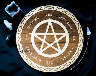 Wood Pendulum Board Pentacle | Pagan Dowsing & Scrying Board | Witchy Pentacle Altar Kit for Spiritual Divining