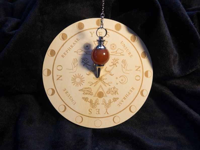 Pendulum Witch Board Scrying Divining Kit Wood Altar Tool Unique Spiritual Tool & Altar Decor Sun Moon Phase Board image 6