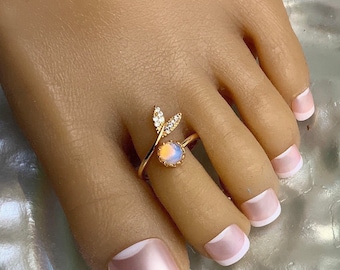 Anillo para el dedo del pie/Anillo de cola de sirena/Anillo de acero inoxidable y oro/Anillo ajustable para el dedo del pie/Anillo de piedra lunar color ópalo